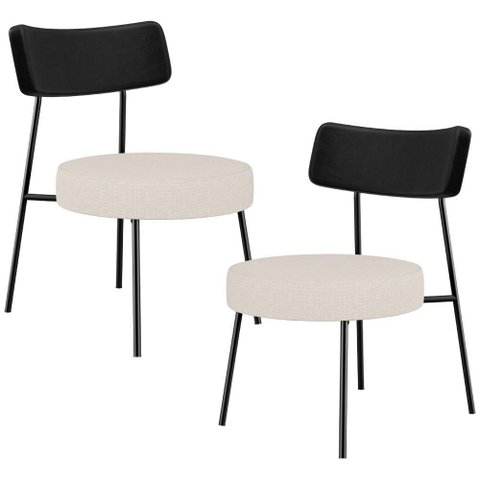 Kit 02 Poltronas Decorativas para Sala de Estar Base Fixa Londres L02 Couríssimo Preto Linho Cru -