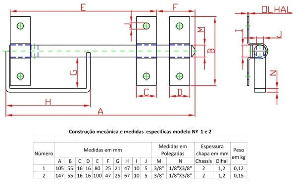 Ferrolho com alça 15cm N-2 Forsul Preto - 2