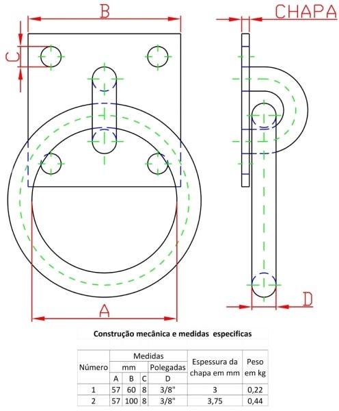 Argola para Parafusar Chapa 6x6cm N-1 Forsul Prata - 2