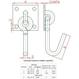 2 Ganchos de rede parafusar chapa 6x6cm N-1 Forsul Dourado - 2