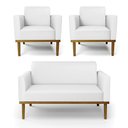 Ver imagem 1 de Sofá Namoradeira com 2 Poltronas Base de Madeira Fixa Castanho Marisa Corino D03 - D'Rossi Branco