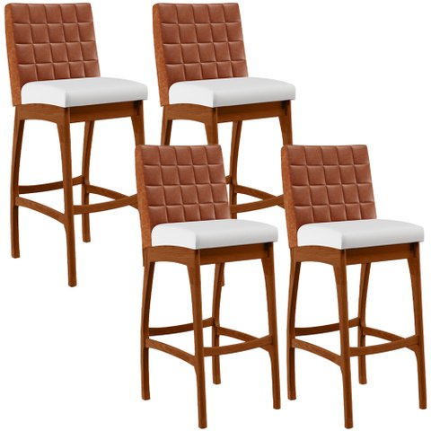 Kit 04 Banquetas Altas Cozinha Sala Jantar Fixa Mila B04 Couríssimo Camel Corano Branco - Lyam