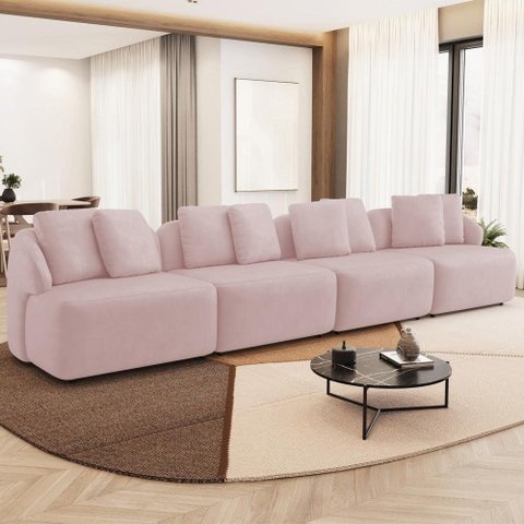 Sofá 5 Lugares para Sala de Estar Living 388cm Arlo F04 Veludo Rosê - Lyam Decor