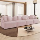 Ver imagem 1 de Sofá 5 Lugares para Sala de Estar Living 388cm Arlo F04 Veludo Rosê - Lyam Decor