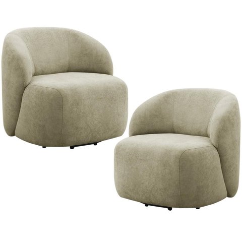 Kit 02 Poltronas Giratórias Orgânica para Sala Living Heidy F04 Bouclê Verde Oliva - Lyam Decor