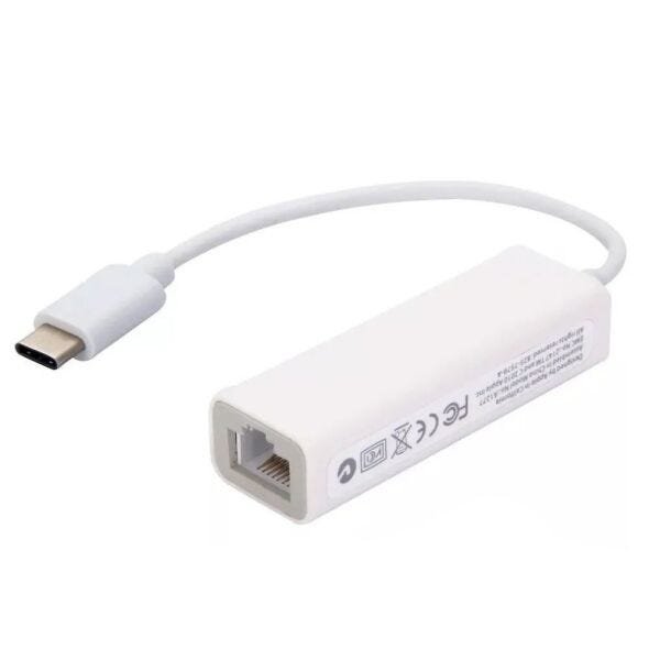 Cabo Conversor Usb Tipe-c Para Rede Rj45 Ethernet 10/100 Branco - KYRTL8152B 4970 - 2