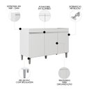 Ver imagem 4 de Balcão de Cozinha com Pia Inox 120cm 3 Portas Manu Branco - AJL Móveis
