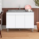 Ver imagem 1 de Balcão de Cozinha com Pia Inox 120cm 3 Portas Manu Branco - AJL Móveis