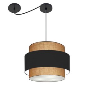 Lustre Sala de Jantar com Desvio Vivare Md-4397 Cúpula em Tecido 40cm Palha Preto Palha 110v 220v