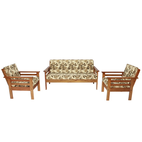 Sofá de Madeira 3 lugares e Poltronas