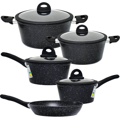 Conjunto de Panelas de Indução Antiaderente Cerâmica Viena Preto 5 Peças - Casambiente