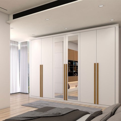 Guarda-roupa Casal Classic 6 Portas 6 Gavetas 100% Mdf com Espelho Branco - Panorama Móveis