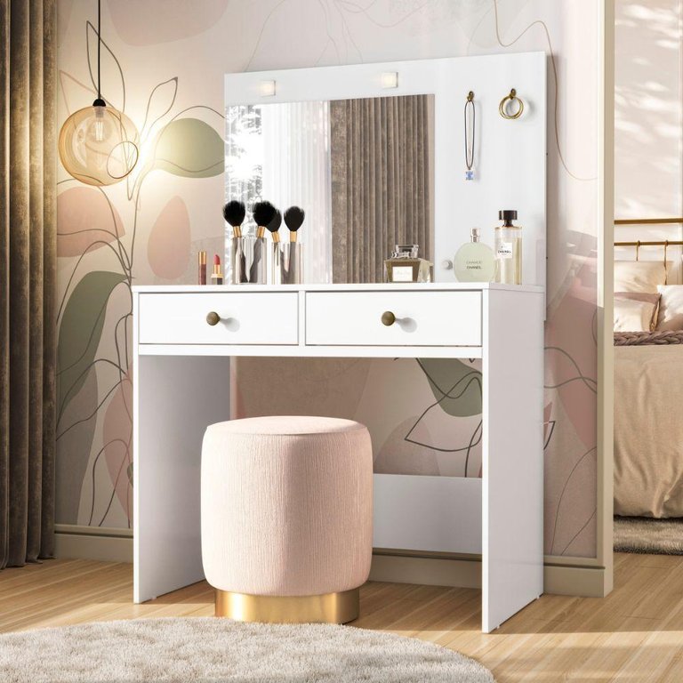 Penteadeira Camarim Ideal com Espelho e Led Branco Moval Penteadeira Camarim Ideal com Espelho e Led Branco Moval