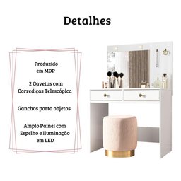 Penteadeira Camarim Ideal com Espelho e Led Branco Moval - 3