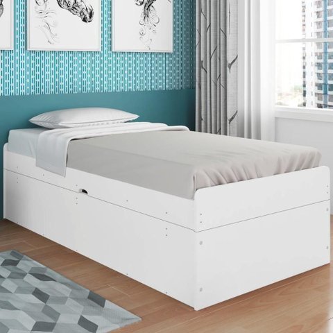 Cama Baú Solteiro Cinthya MDF-MDP Branco 94cm 193cm Framar