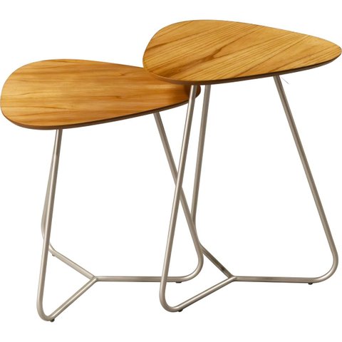 Conjunto de Mesinhas Laterais Orgânica Industrial Moderno para Sala - Madeira Maciça Base Champanhe