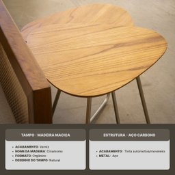 Conjunto de Mesinhas Laterais Orgânica Industrial Moderno para Sala - Madeira Maciça Base Champanhe - 5