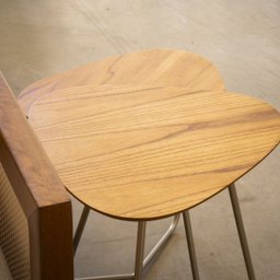 Conjunto de Mesinhas Laterais Orgânica Industrial Moderno para Sala - Madeira Maciça Base Champanhe - 6