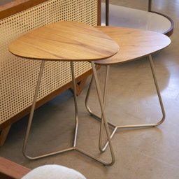 Conjunto de Mesinhas Laterais Orgânica Industrial Moderno para Sala - Madeira Maciça Base Champanhe - 4