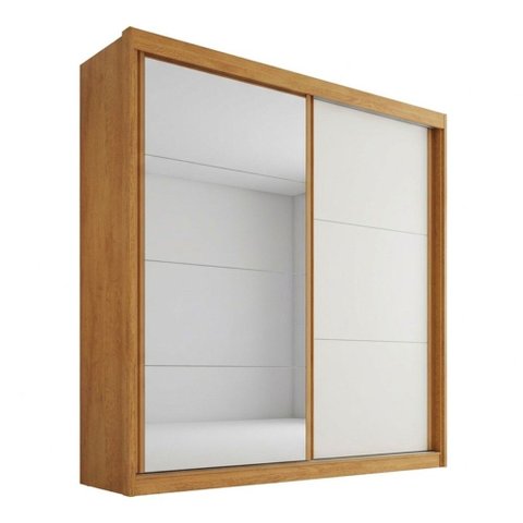 Guarda-roupa Casal Mali 2 Portas 3 Gavetas 100% Mdf com Espelho Peroba/off White - Europa Móveis