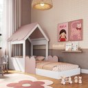 Ver imagem 1 de Cama Montessoriana Infantil Casinha Solteiro C/ Proteção Branco/rosa - Completa Móveis