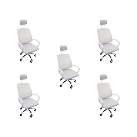 Kit 5 Cadeiras Escritório Diretor Tela Mesh Encosto de Cabeça Branco