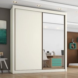 Guarda Roupa Zurique 1 Porta Espelhada 100% Mdf Off White - Móveis Europa - 1