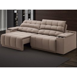 Sofá com Porta Copos Carregador Usb Ret Rec Samurai 2,00m Velosuede Marrom - Netsofas - 1