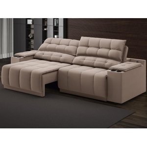Sofá com Porta Copos Carregador Usb Ret Rec Samurai 2,00m Velosuede Marrom - Netsofas