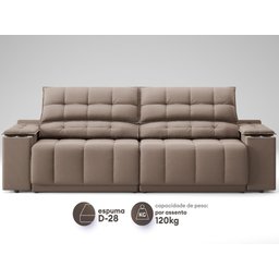 Sofá com Porta Copos Carregador Usb Ret Rec Samurai 2,00m Velosuede Marrom - Netsofas - 4
