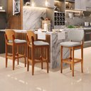 Ver imagem 2 de Banqueta Alta Bar Cozinha Sala Jantar Fixa Betta L02 Imbuia Linho Bege - Lyam Decor