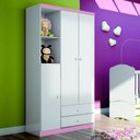 Ver imagem 1 de Guarda-Roupa Infantil 3 Portas e 2 Gavetas Pique-Esconde Flex Branco e Branco/Rosa Chá - Henn