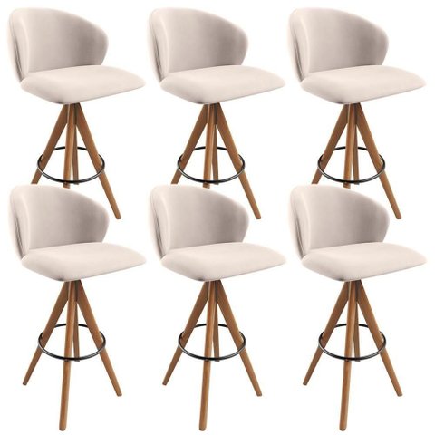 Kit 06 Banquetas Alta Bar Cozinha Sala de Jantar Bar Mia L02 Suede Bege - Lyam Decor