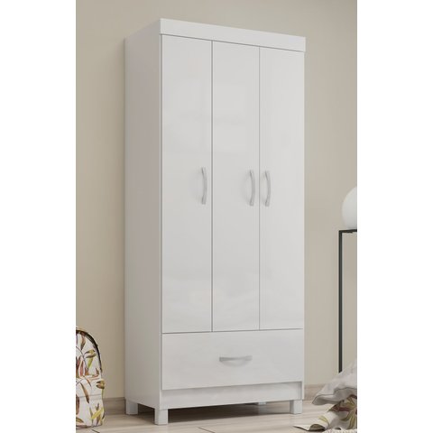 Guarda Roupa Roupeiro Solteiro 31060 03 Portas 01 Gaveta Prince Branco Demóbile