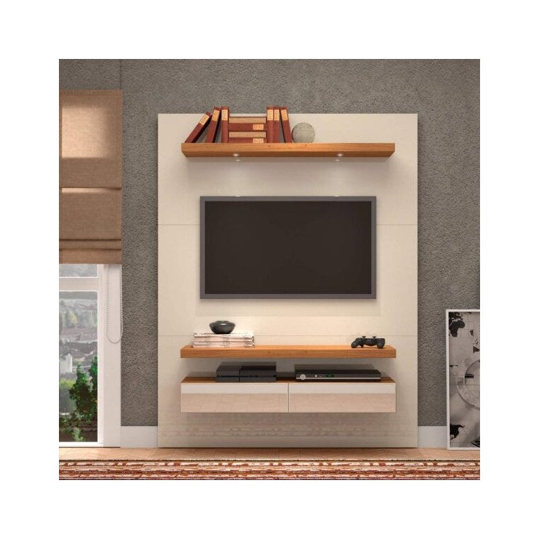 Painel Tv 55" Suspenso 1,40m com Luzes Led e Espelhos 100% Mdf Tb106e Dalla Costa