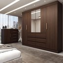 Ver imagem 1 de Guarda-roupa Casal Honey 4 Portas 6 Gavetas 1 Porta 4 Gavetas Espelho Ébano - Pm