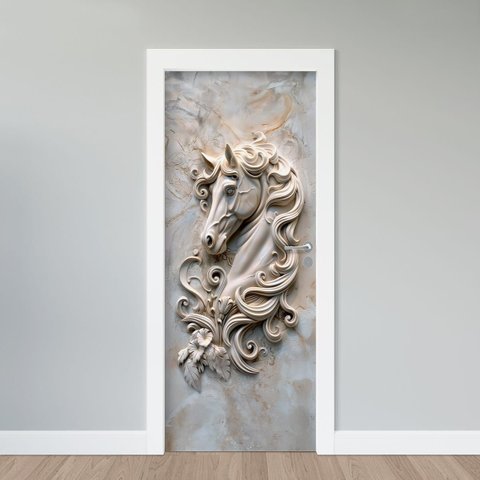 Adesivo de Porta - Cavalo em Mármores