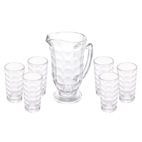 Conjunto Jarra 1 Litro Com 6 Copos de Vidro 270ml Xadrez Lyor