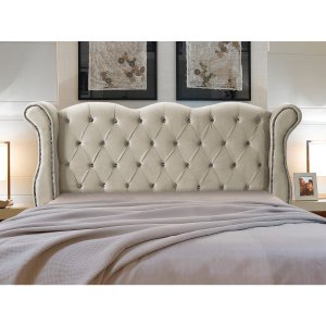 Cabeceira Solteiro Estofada Madeira Luxo Cama Box Safira:bege