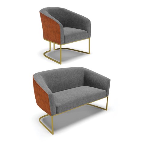 Namoradeira e Poltrona Industrial Dourado Stella Noz/linho D03 - D'Rossi