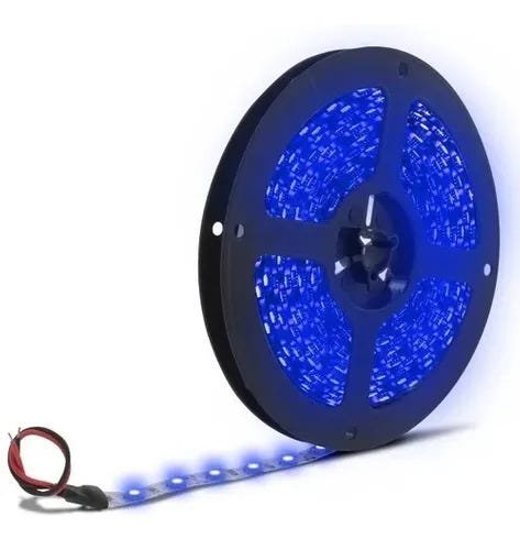Fita LED Azul 5 Mts C/Dupla Face 3528 12V com Silicone +Fonte