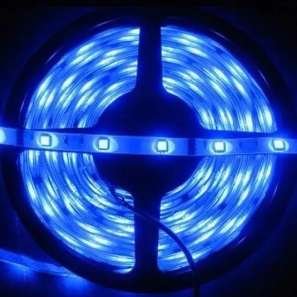 Fita LED Azul 5 Mts C/Dupla Face 3528 12V com Silicone +Fonte - 2