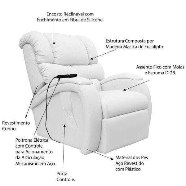 Poltrona do Papai Reclinável Elétrica com Controle Sala de Estar Oasis Couro (PU) Branco - Gran Belo - 2