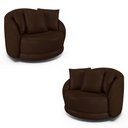 Ver imagem 1 de Kit 2 Poltronas Decorativas Base Giratória Galáxia com Almofadas PU Marrom G45 - Gran Belo
