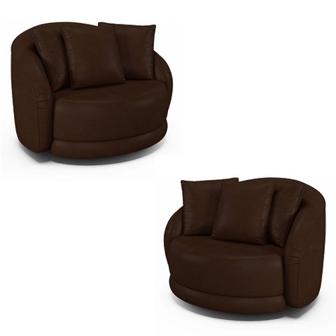 Kit 2 Poltronas Decorativas Base Giratória Galáxia com Almofadas PU Marrom G45 - Gran Belo
