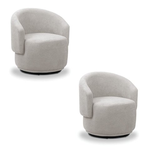 Poltrona Decorativa Orgânica Giratória Kit 2 Névoa Bouclê Cinza Claro E03 - D’Rossi