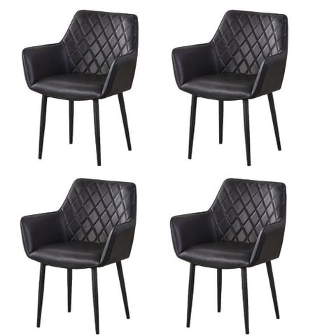 Kit 4 Cadeiras com Braços Marrakesh Fratini Estofado Matelassê Preto Base Aço Carbono Preto