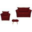 Ver imagem 1 de Kit Namoradeira + 1 Poltrona Decorativa Isis + 1 Puff Retangular Suede Marsala Pés Madeira Ms Decor