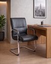 Ver imagem 1 de Cadeira Office Base Fixa em Aço Cromado e Couro Ecologico Austin Preto