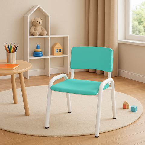 Kit 11 Cadeira Iso Infantil Creche, Escola Base Branco Verde Água